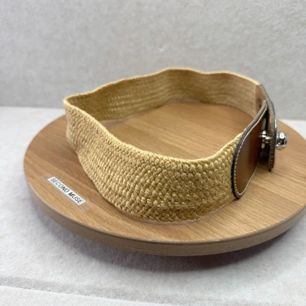 Woven Straw‎ Leather Stretch Waist Belt Women Silver Buckle Accent Boho Chic